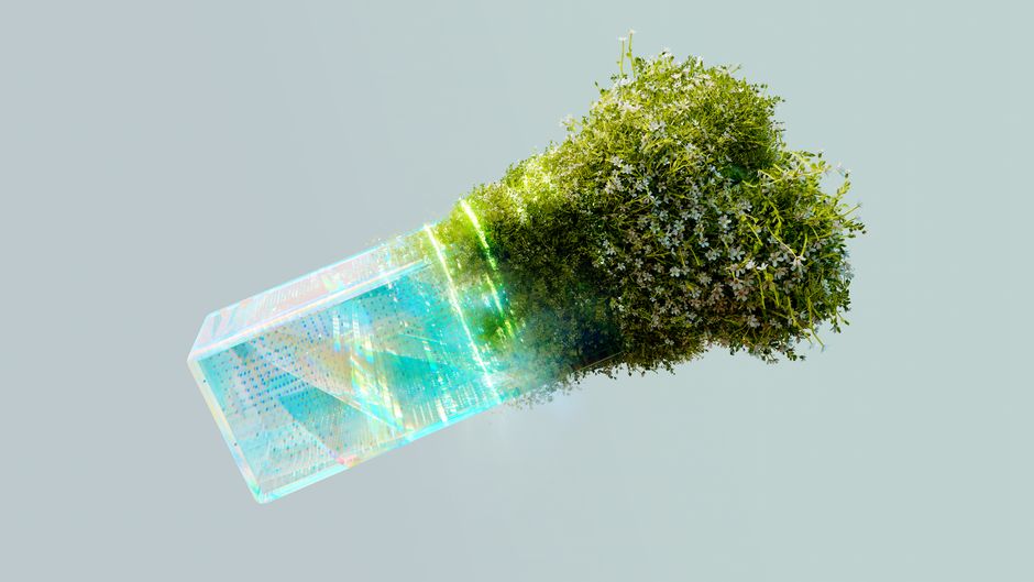 Sustainable technology concept — glass structure with greenery